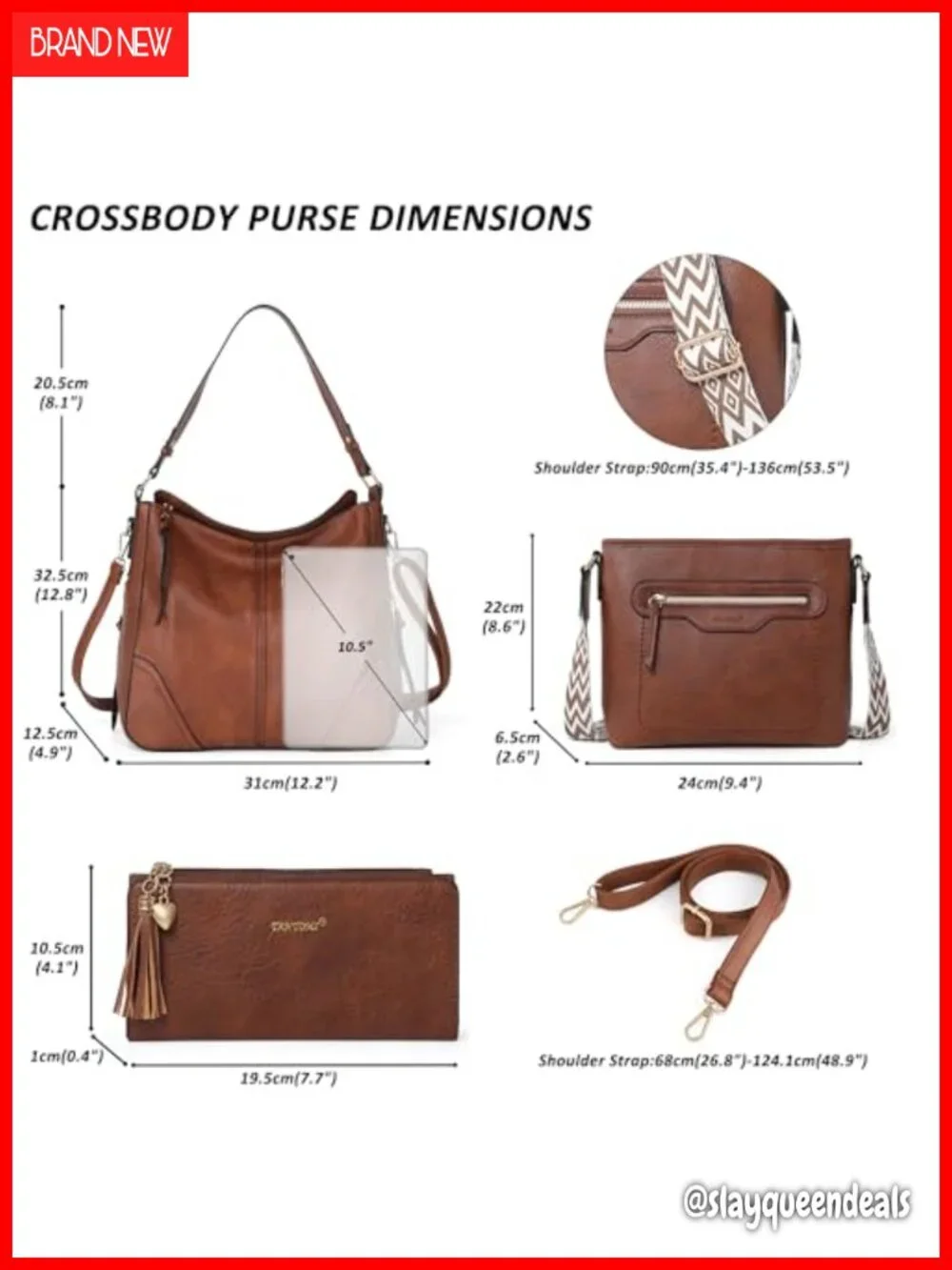 PU Leather Crossbody Bags Set Shoulder Handbags Purse with Wallet Tote Hobo 3PCS